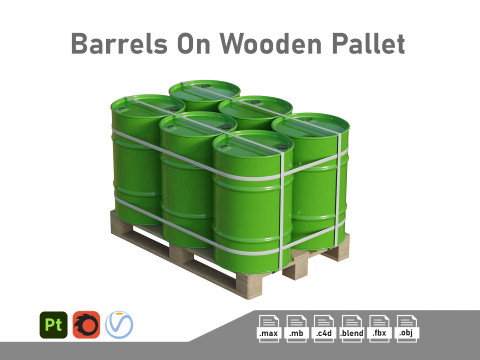 Barrels On Wooden Pallet Modelo 3D
