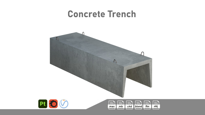 Concrete Trench Model 3D .c4d .max .obj .3ds .fbx .stl .blend 