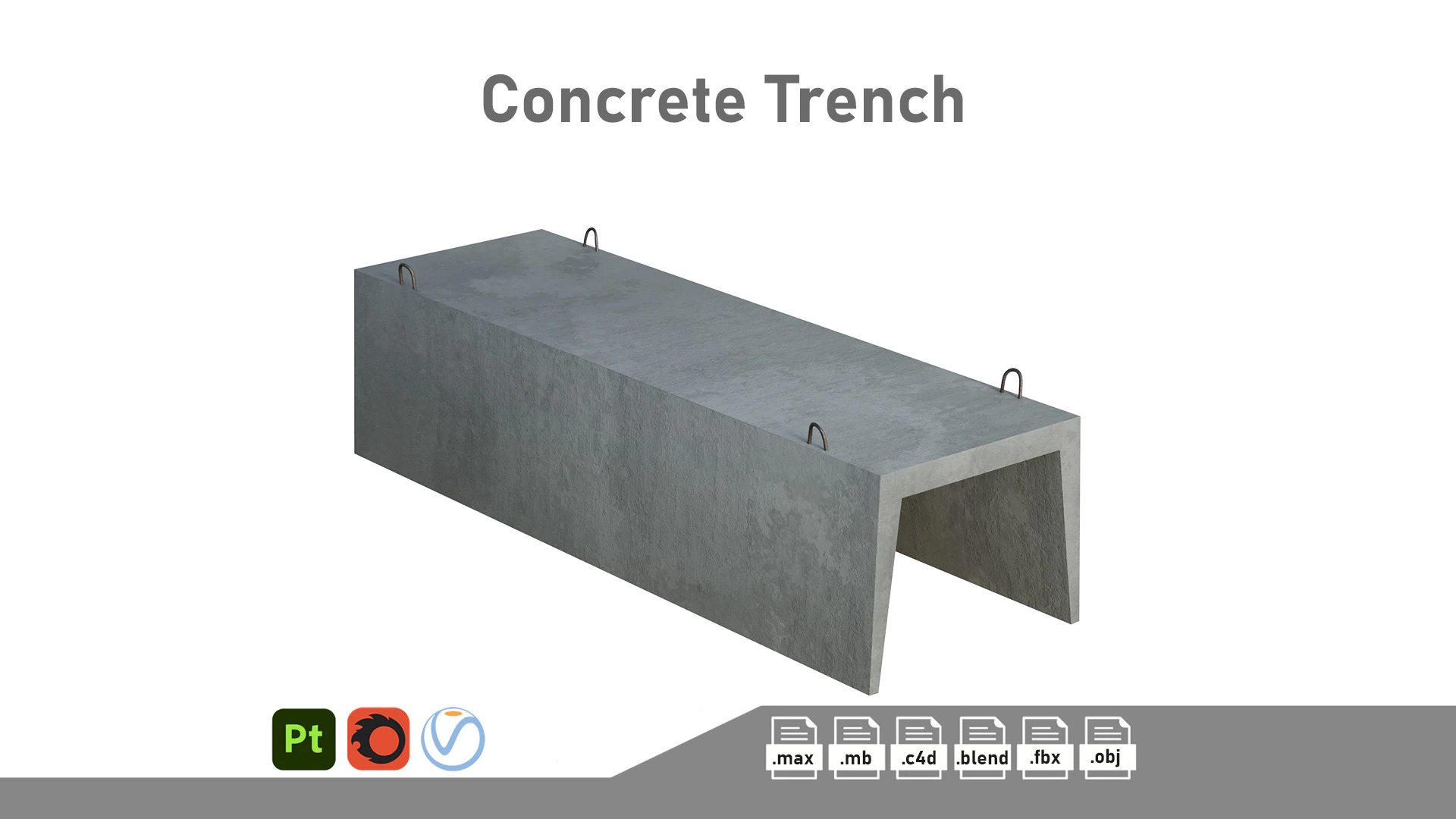 Concrete Trench 3D Model .c4d .max .obj .3ds .fbx .stl .blend 