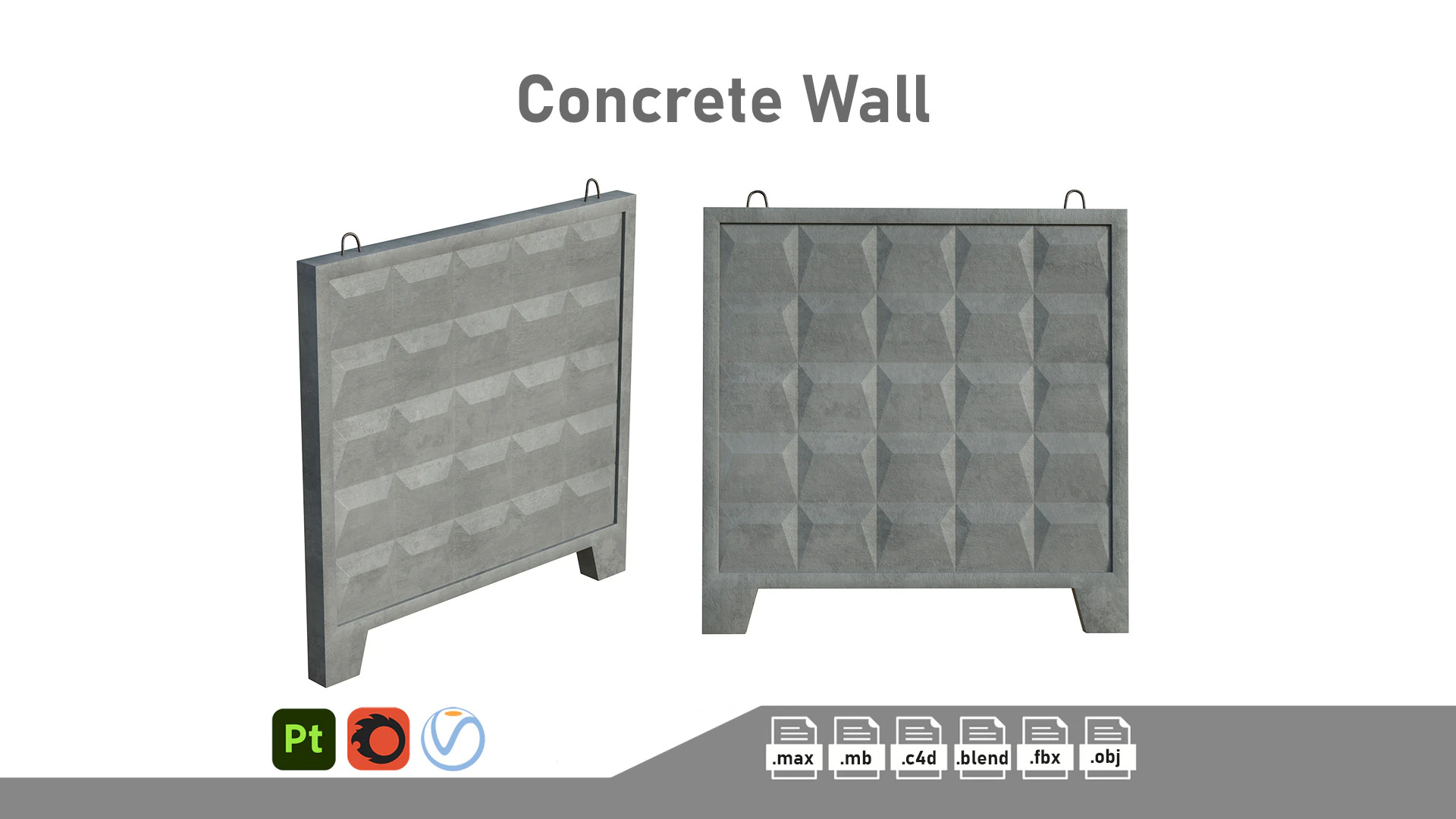 Concrete Wall 3D Model .c4d .max .obj .3ds .fbx .stl .blend