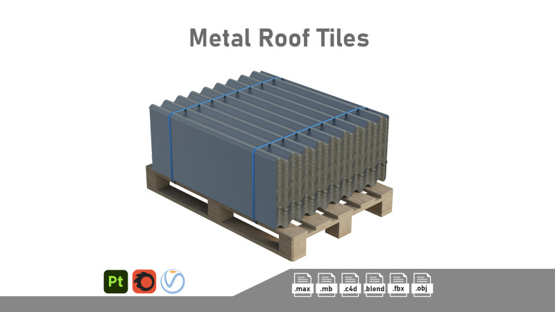 Metal Roof Tiles On Pallet Model 3D .c4d .max .obj .3ds .fbx .stl .blend