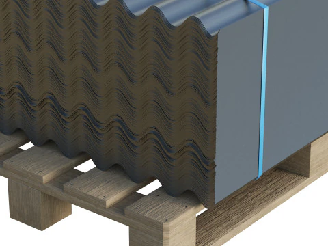 Telhas met&aacute;licas em paletes Modelo 3D