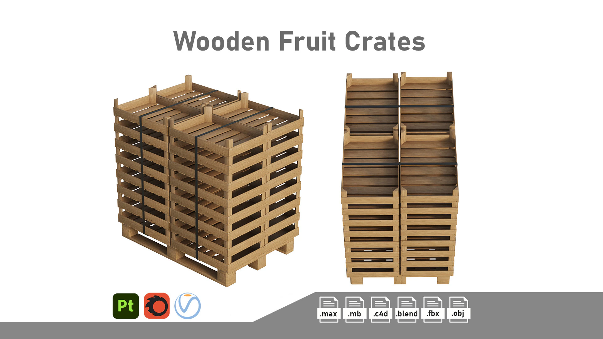 Casse di frutta in legno su pallet Modello 3D .c4d .max .obj .3ds .fbx .stl .blend 