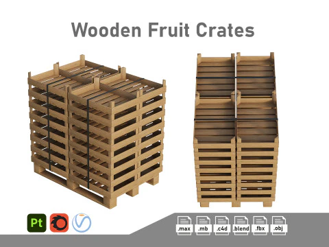Дерев'яні ящики для фруктів на піддоні 3D Модель