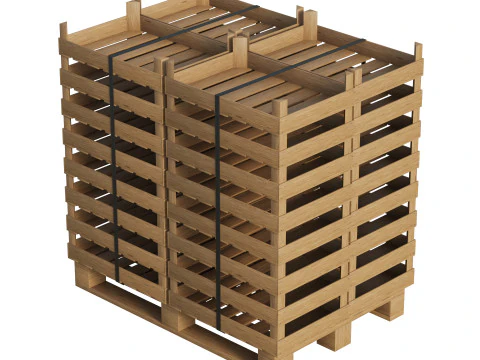 Casse di frutta in legno su pallet Modello 3D