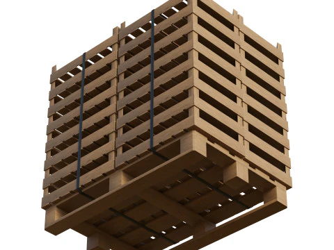Casse di frutta in legno su pallet Modello 3D