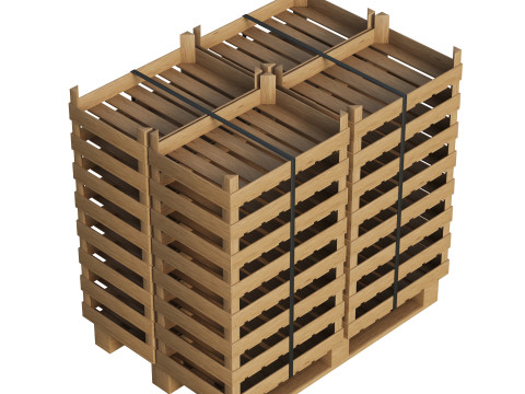 Wooden Fruit Crates On Pallet 3D Model