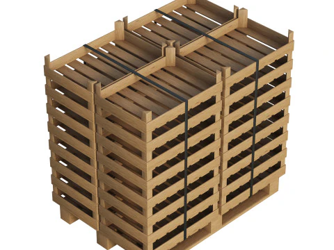 Casse di frutta in legno su pallet Modello 3D