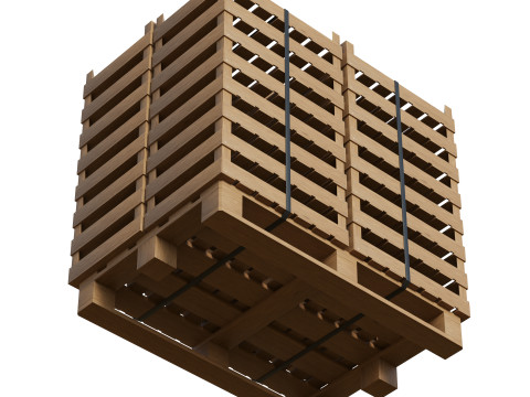 Wooden Fruit Crates On Pallet 3D Model