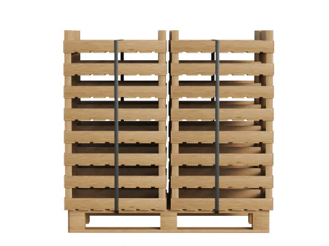 Casse di frutta in legno su pallet Modello 3D