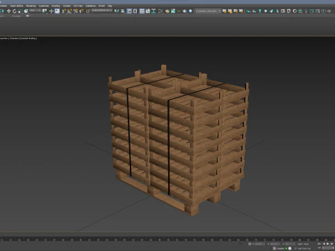 Casse di frutta in legno su pallet Modello 3D
