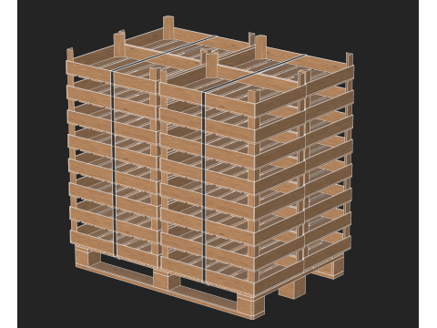 Wooden Fruit Crates On Pallet 3D Model