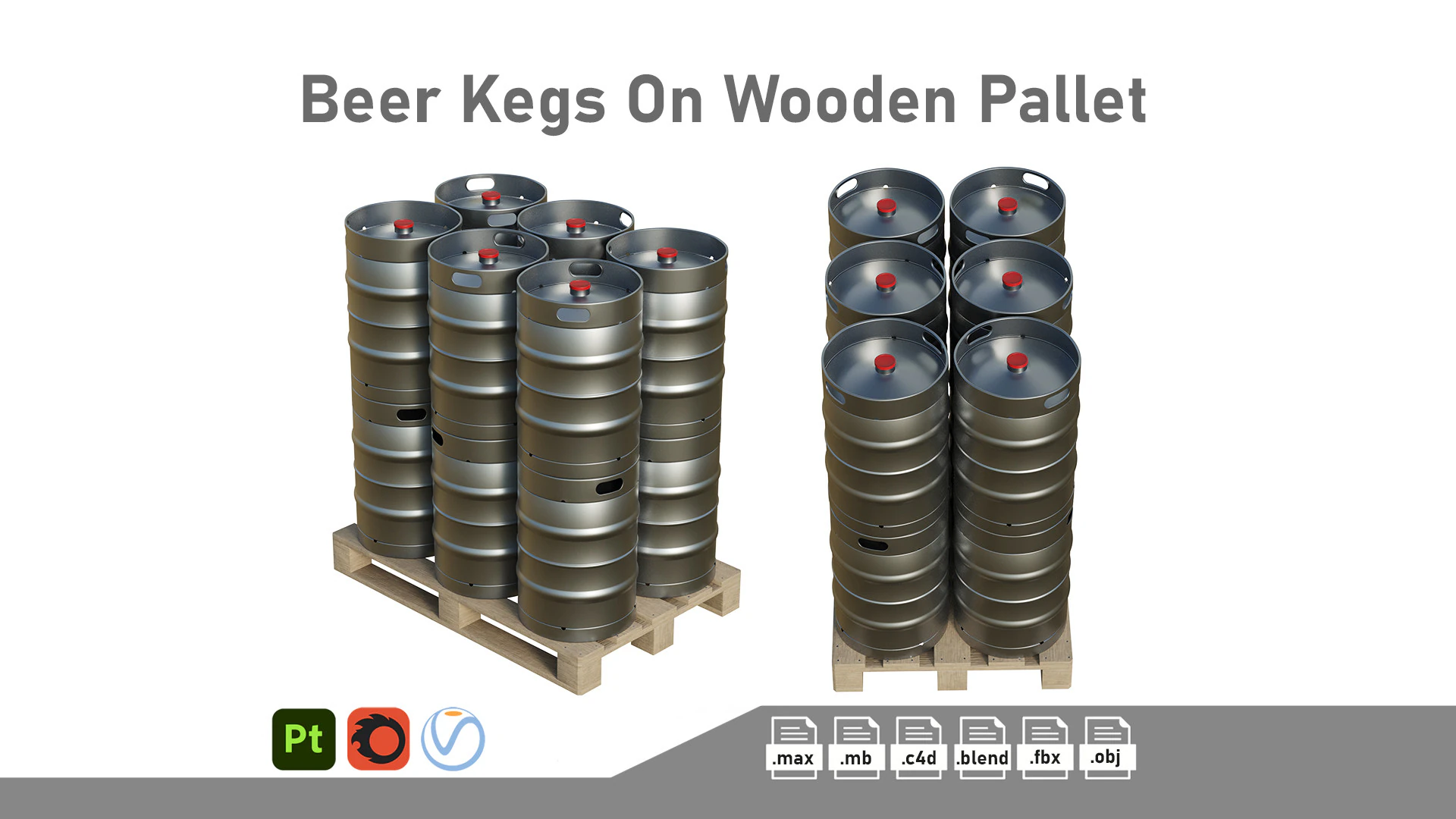 Fusti di birra su pallet di legno Modello 3D .c4d .max .obj .3ds .fbx .stl .blend