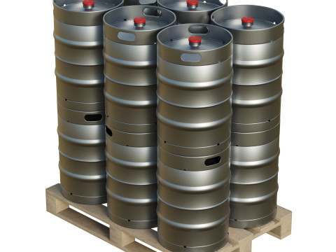 Beer Kegs On Wooden Pallet 3D Модель