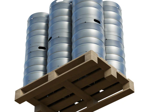 Fusti di birra su pallet di legno Modello 3D