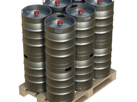 Beer Kegs On Wooden Pallet 3D Модель
