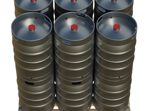 Beer Kegs On Wooden Pallet 3D Модель