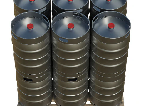 Fusti di birra su pallet di legno Modello 3D