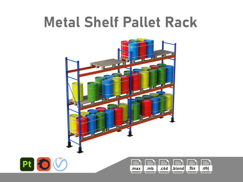 Metal Shelf Pallet Rack And Barrels Modelo 3D