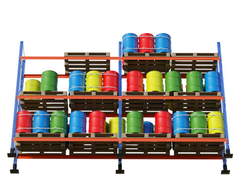 Metal Shelf Pallet Rack And Barrels Modèle 3D