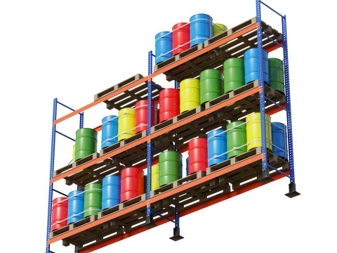 Metal Shelf Pallet Rack And Barrels Modèle 3D
