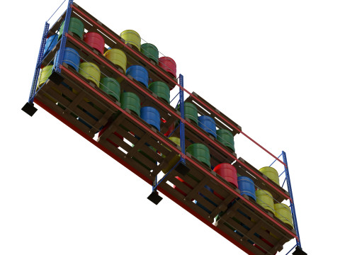 Metal Shelf Pallet Rack And Barrels Modèle 3D
