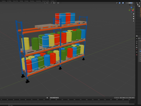 Metal Shelf Pallet Rack And Barrels Modèle 3D