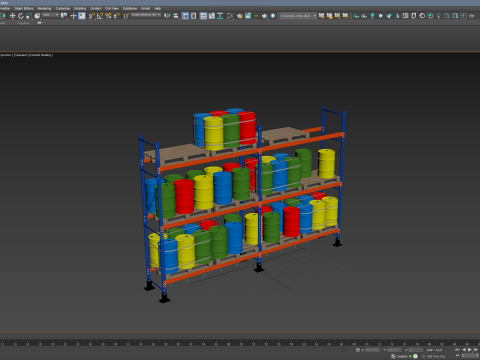 Metal Shelf Pallet Rack And Barrels Modèle 3D