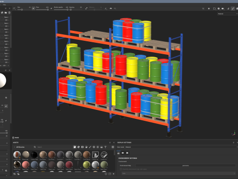 Metal Shelf Pallet Rack And Barrels Modèle 3D