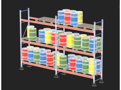 Metal Shelf Pallet Rack And Barrels Modèle 3D