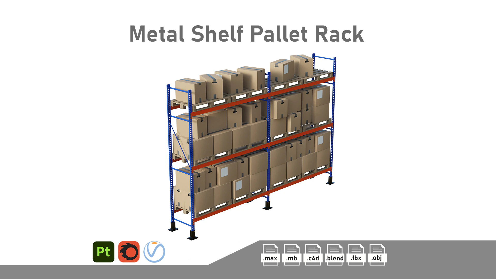 Metal Shelf Pallet Rack And Cardboard Boxes 3D Model .c4d .max .obj .3ds .fbx .stl .blend 