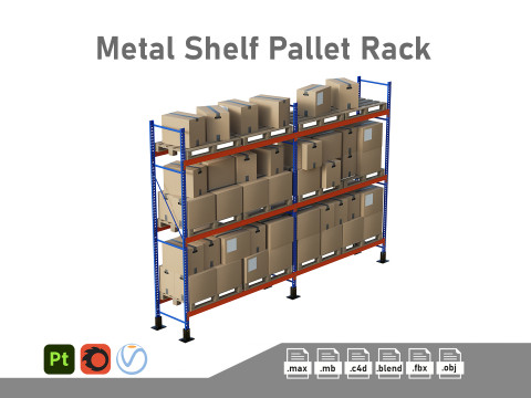 Metal Shelf Pallet Rack And Cardboard Boxes 3D 모델