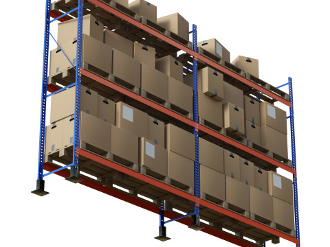 Metal Shelf Pallet Rack And Cardboard Boxes 3D मॉडल