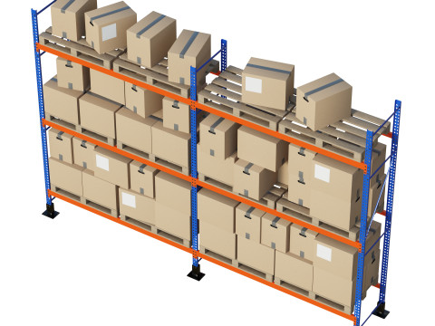 Metal Shelf Pallet Rack And Cardboard Boxes 3D मॉडल