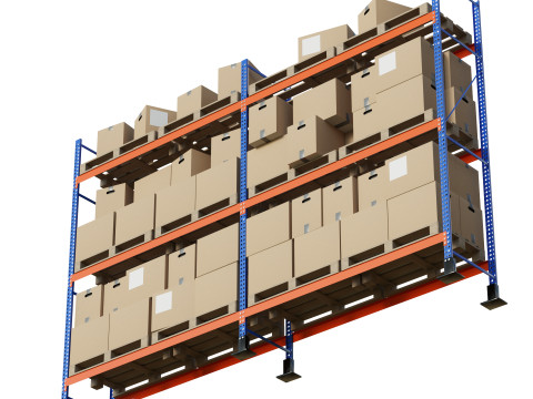 Metal Shelf Pallet Rack And Cardboard Boxes 3D मॉडल