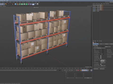 Metal Shelf Pallet Rack And Cardboard Boxes 3D Model