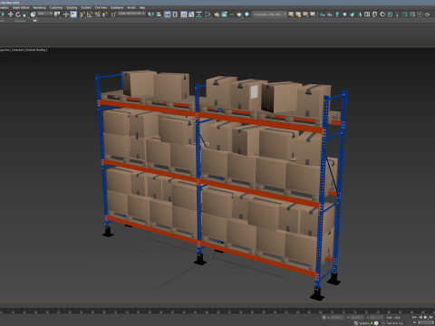 Metal Shelf Pallet Rack And Cardboard Boxes 3D मॉडल