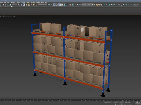 Metal Shelf Pallet Rack And Cardboard Boxes 3D Model