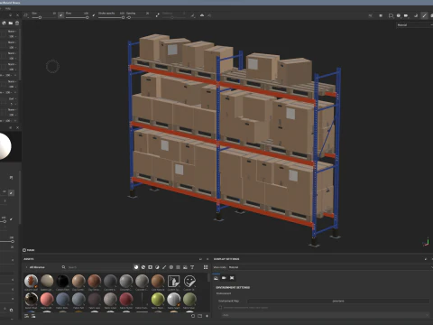 Metal Shelf Pallet Rack And Cardboard Boxes 3D Model