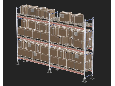 Metal Shelf Pallet Rack And Cardboard Boxes 3D Model