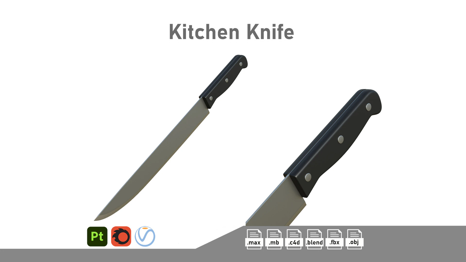 Kitchen Knife 3D Model .c4d .max .obj .3ds .fbx .stl .blend 