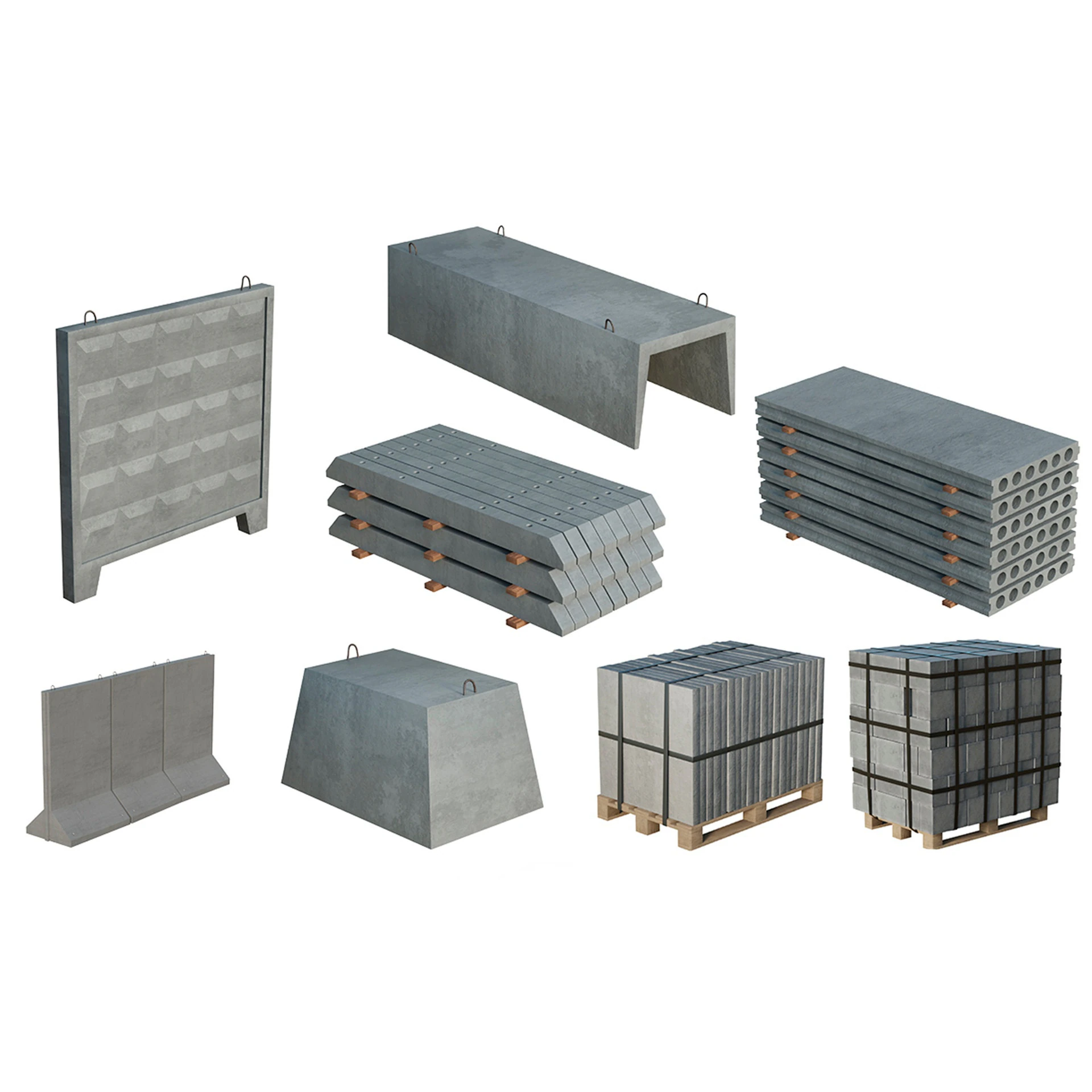 Concrete Construction Materials Collection 3D Model .c4d .max .obj .3ds .fbx .stl .blend 