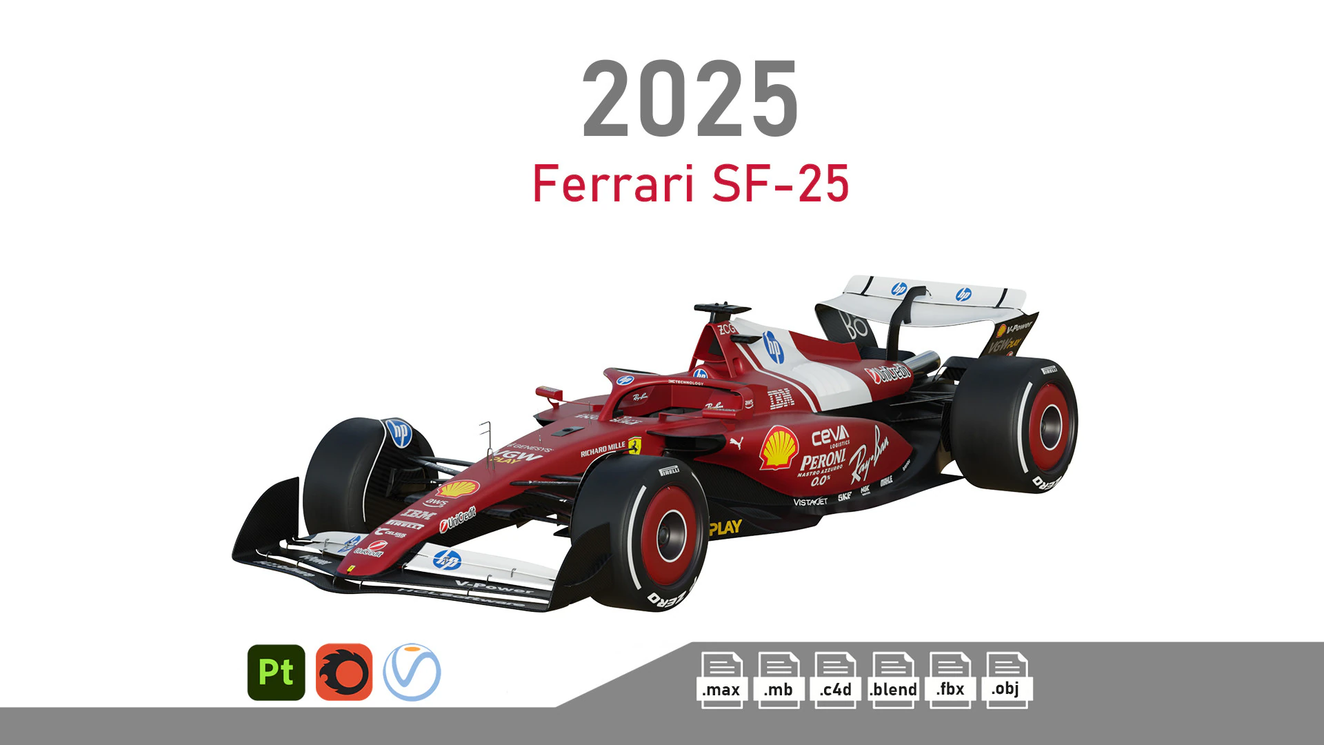 F1 Ferrari SF25 2025 Modèle 3D .c4d .max .obj .3ds .fbx .stl .blend 