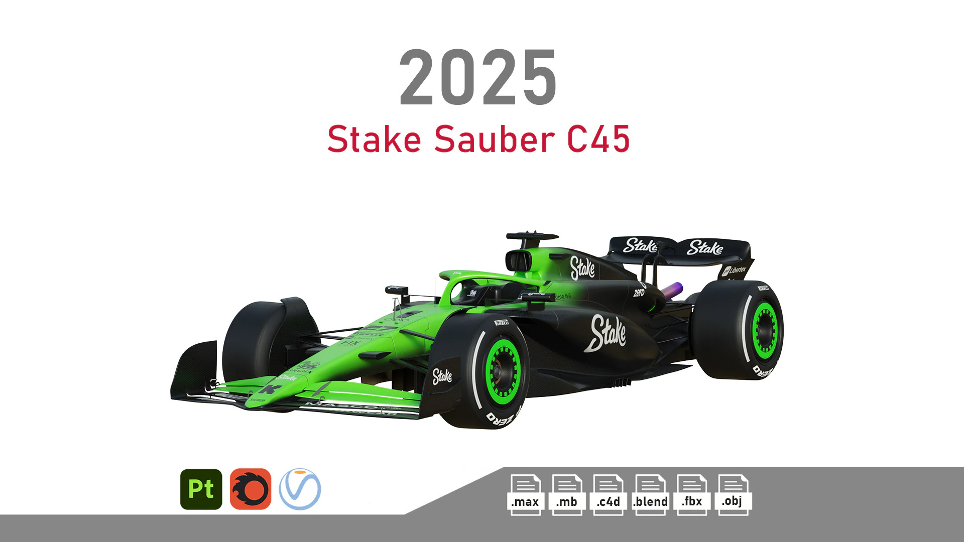Estaca F1 Sauber C45 2025 Modelo 3D .c4d .max .obj .3ds .fbx .stl .blend 
