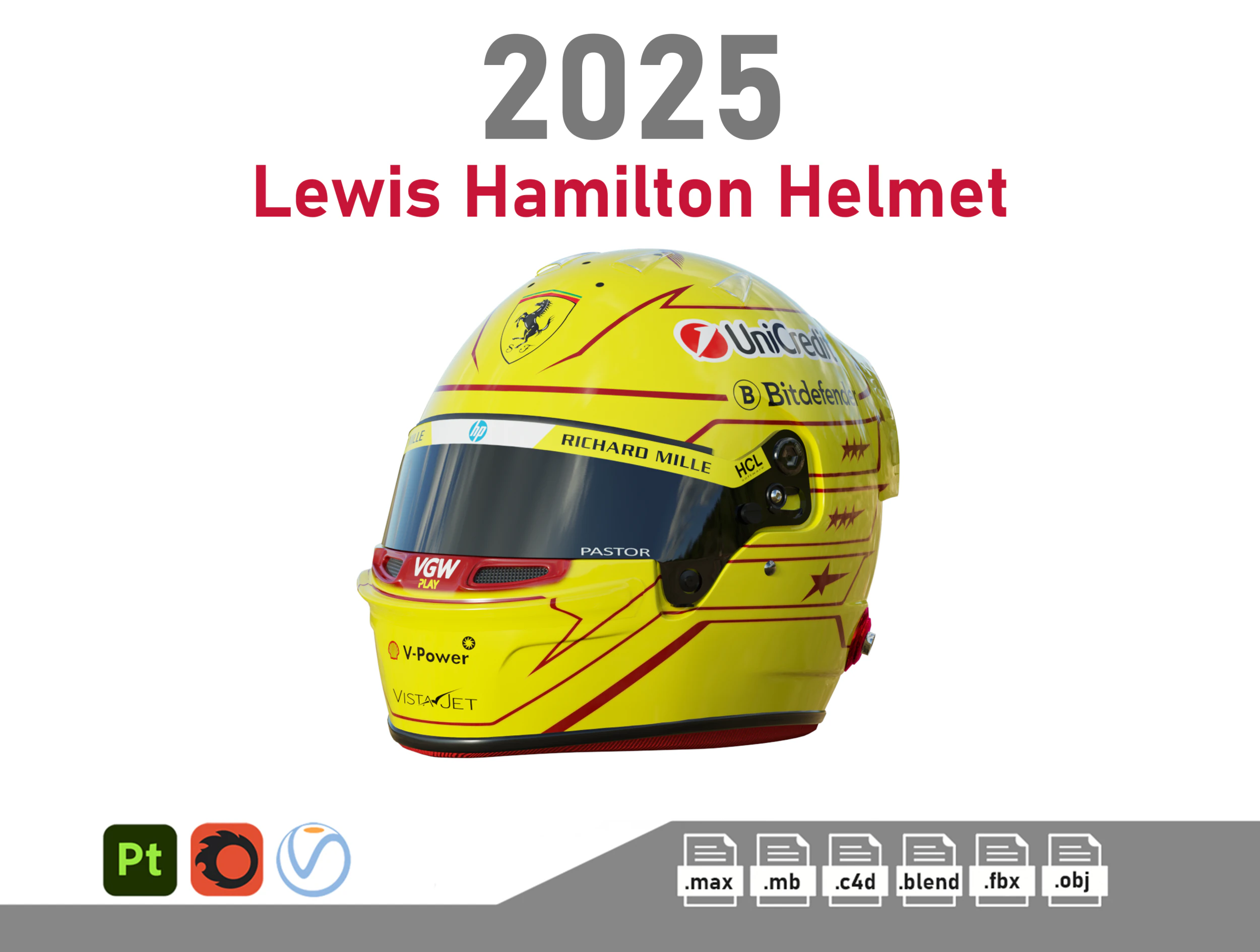 Capacete Lewis Hamilton F1 2025 Modelo 3D .c4d .max .obj .3ds .fbx .stl .blend 