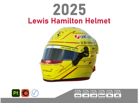 Шлем F1 Льюиса Хэмилтона 2025 3D Модель