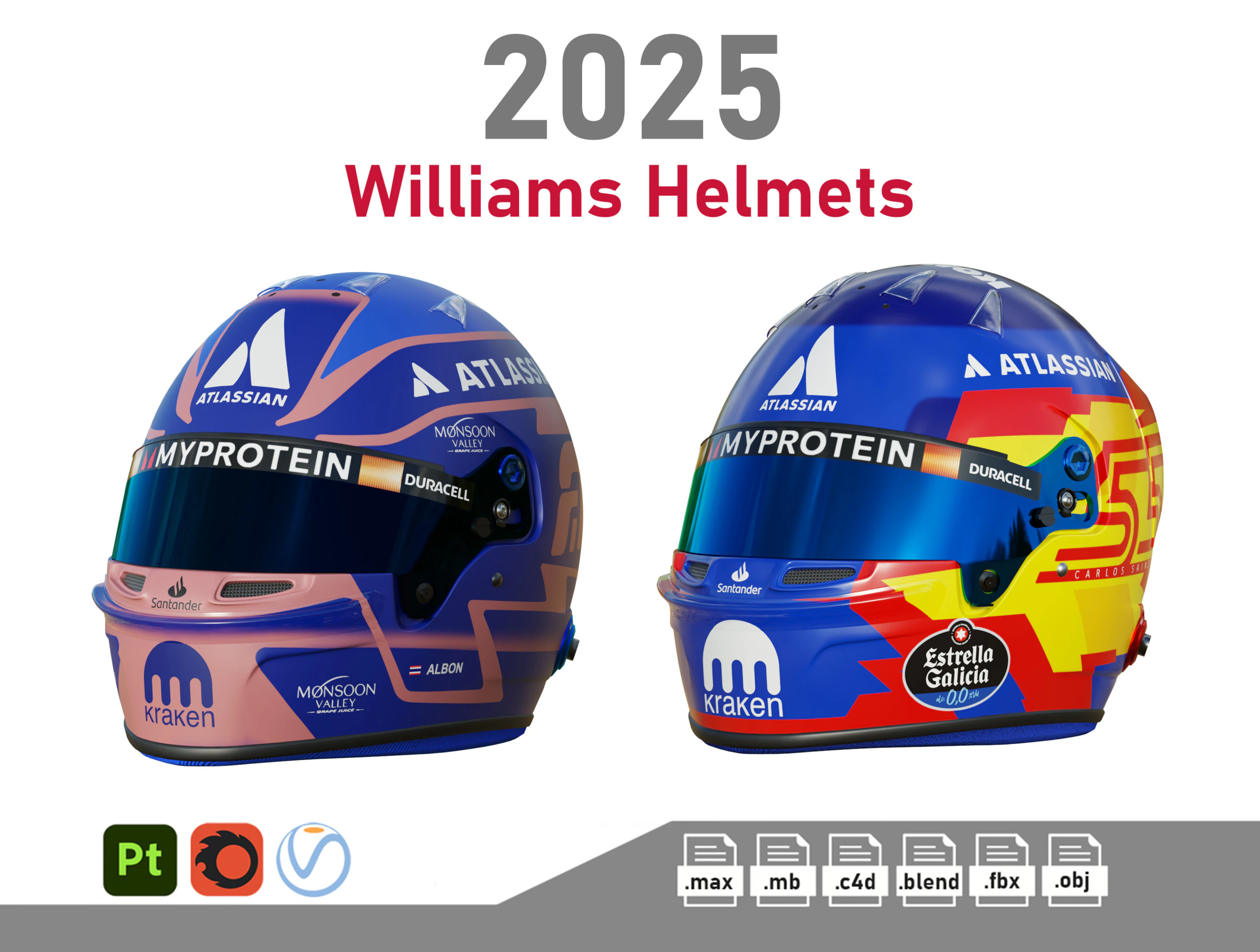 F1 Williams Team Helme 2025 3D Modell .c4d .max .obj .3ds .fbx .stl .blend 