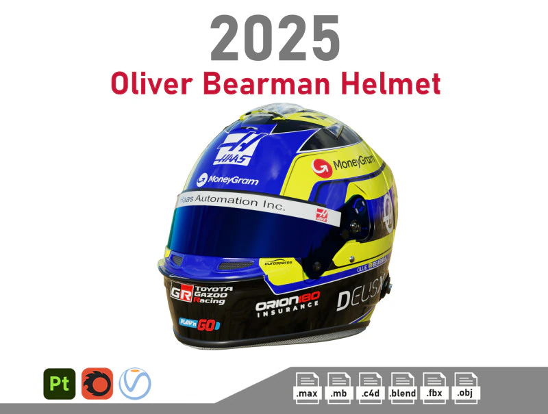 F1 올리버 베어먼 헬멧 2025 3D 모델 .c4d .max .obj .3ds .fbx .stl .blend 