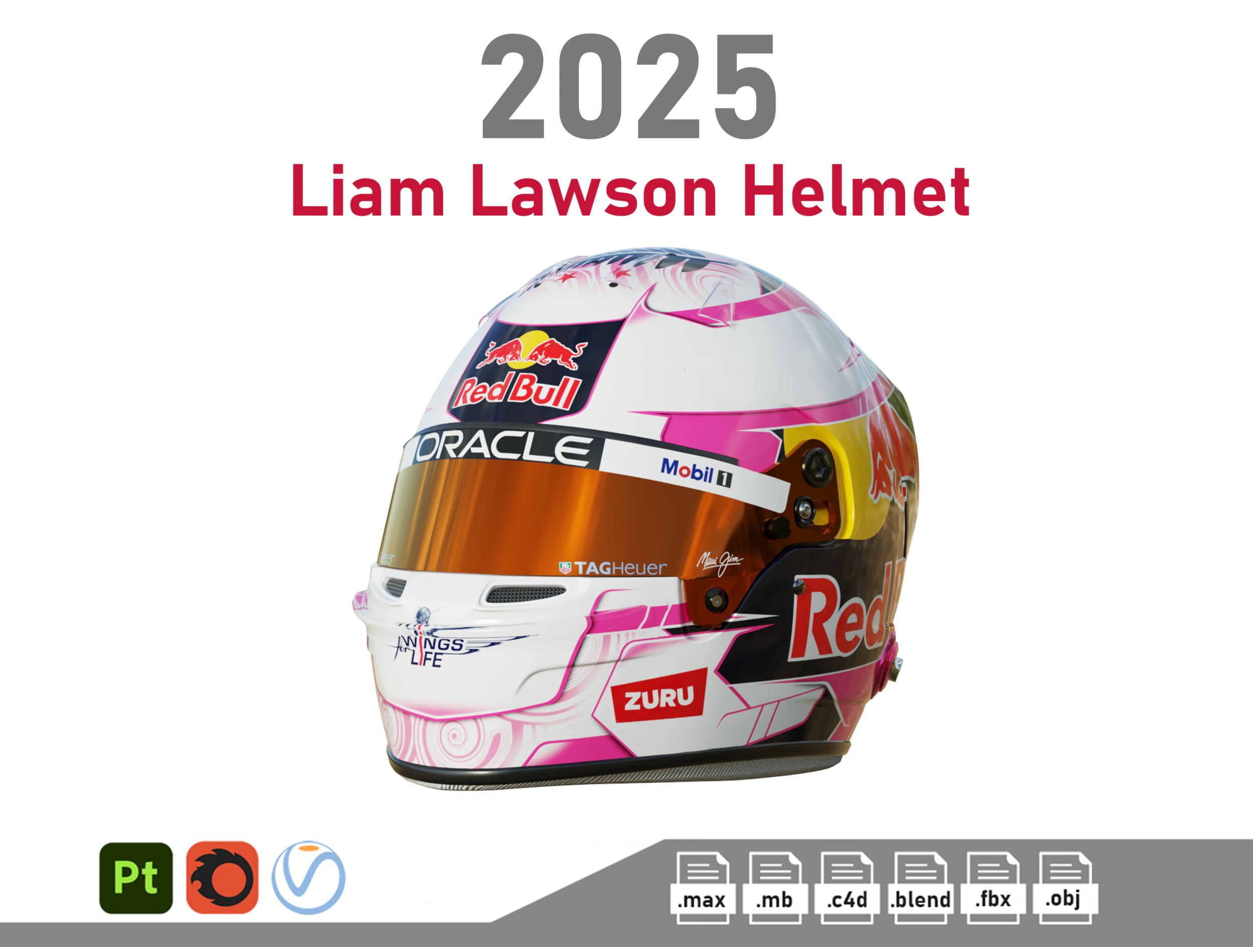 Casco F1 Liam Lawson 2025 Modello 3D .c4d .max .obj .3ds .fbx .stl .blend 