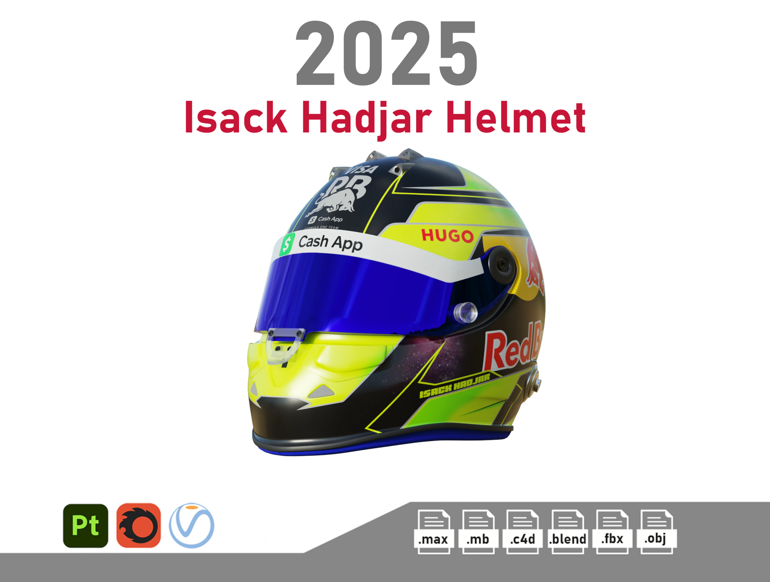 F1 Isack Hadjar Helmet 2025 3D Model .c4d .max .obj .3ds .fbx .stl .blend 